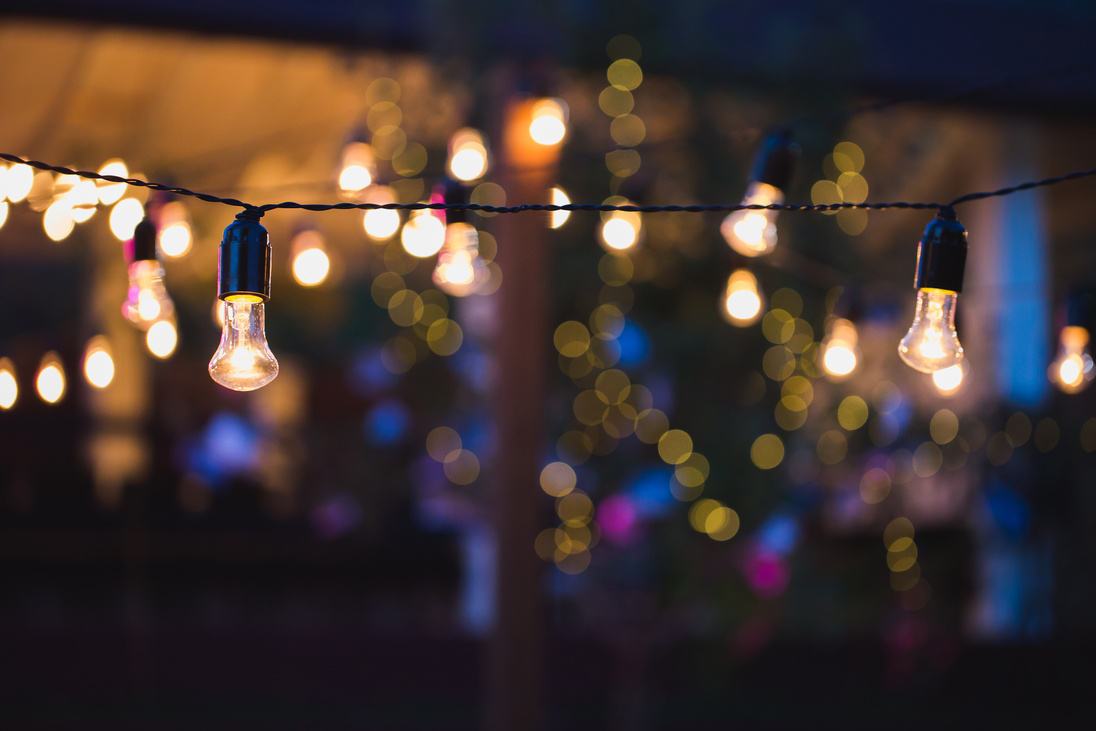 Light Bulb Decor in Outdoor Party. Wedding Banquet.