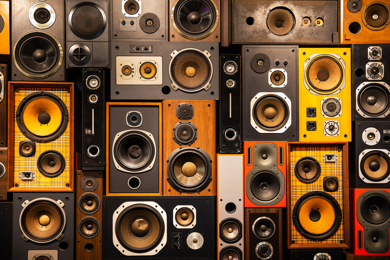 Wall of retro vintage style Music sound speakers